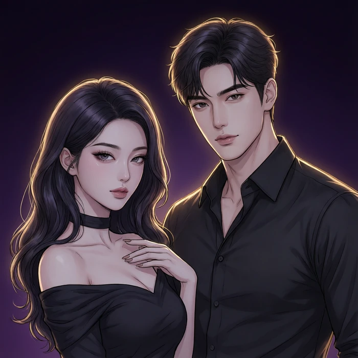 색기 넘치는 여성과 남성미 넘치는 남성 웹툰 캐릭터 일러스트
